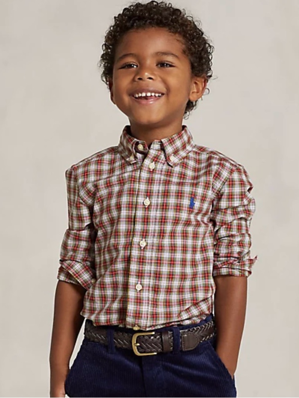 POLO‎ RALPH LAUREN Boys Plaid Cotton Poplin Button Down Shirt 7 Preppy Classic